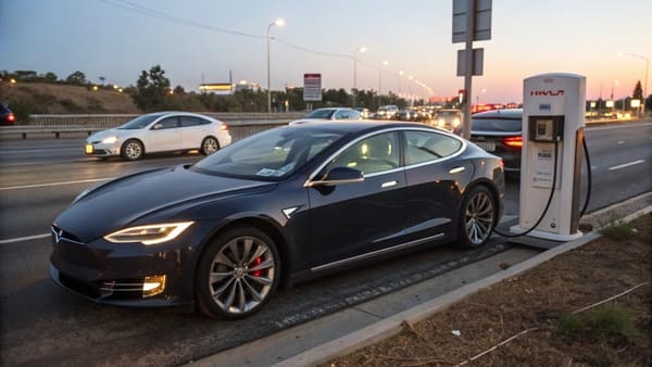 A Tesla Supercharger station