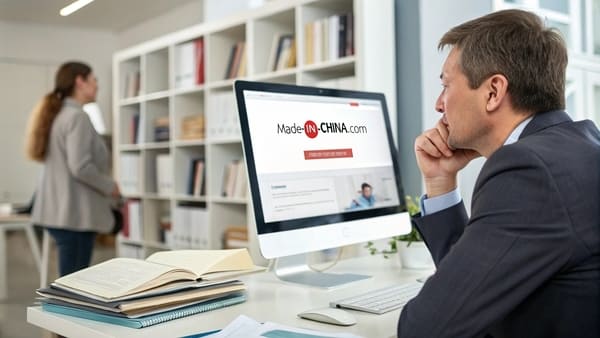 A computer screen showing the Made-in-China.com homepage for B2B sourcing.