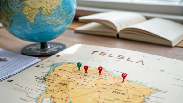 A world map showing the locations of Tesla's Gigafactories