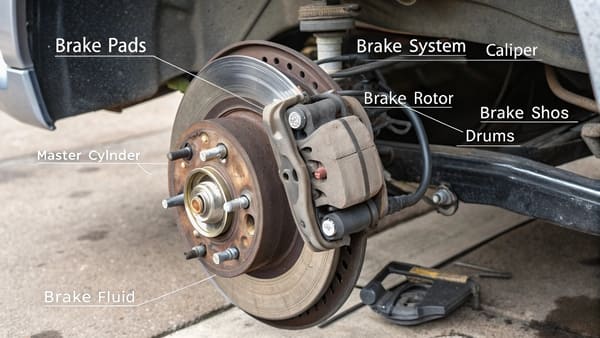 An exploded view diagram of a car brake system.
