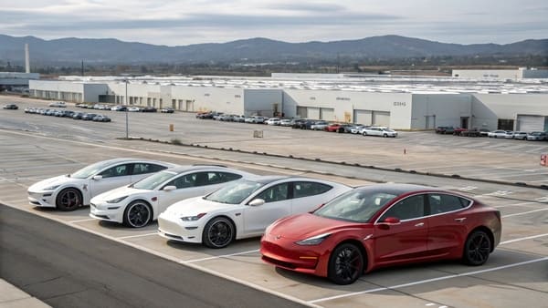 Tesla cars being assembled in a factory