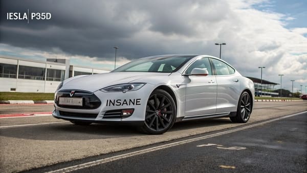 Dashboard view of a Tesla showing Insane Mode