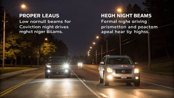 Low beam vs high beam on a dark road