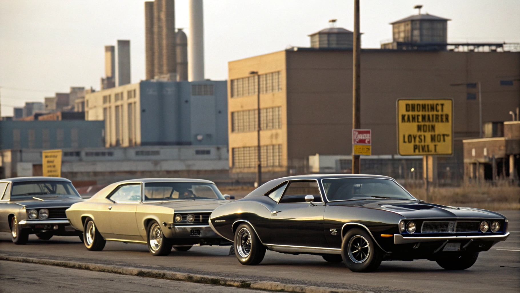 Classic muscle car with its engine exposed