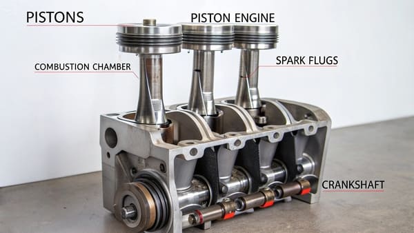 Diagram showing a piston, connecting rod, and crankshaft in motion