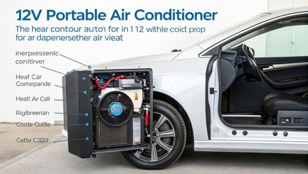 Diagram showing the internal components of a portable air conditioner.