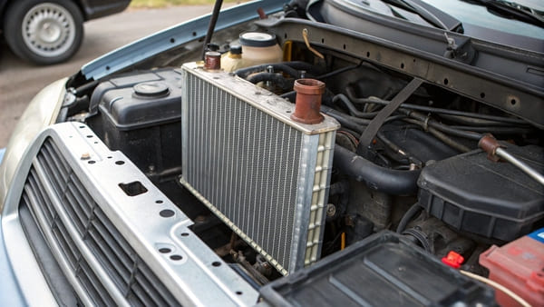 Air flowing through the fins of a car radiator