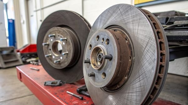 A factory floor showing the production of automotive parts like brake components