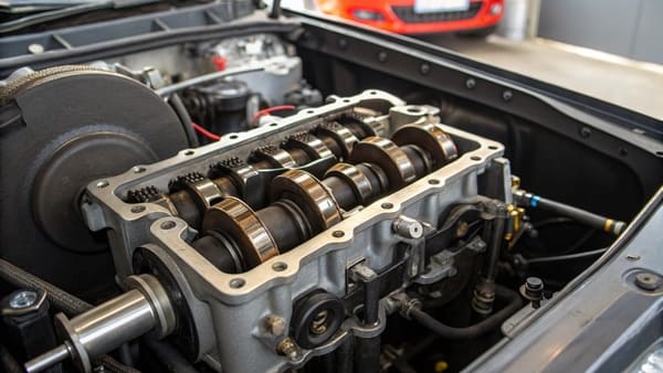 A bare engine block showing the cylinders