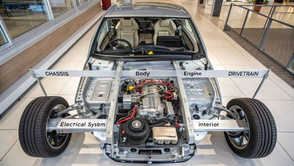A detailed cutaway view of a car engine
