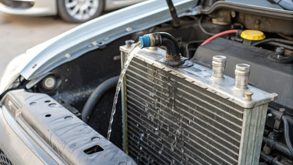 A diagram showing the stacked placement of an AC condenser in front of a radiator