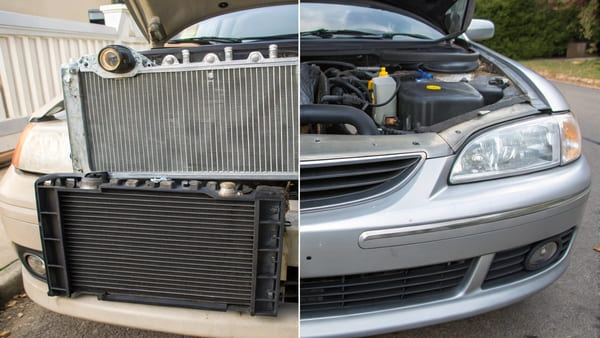Close-up of a car radiator's fins