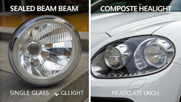 Side-by-side comparison of a sealed beam and a composite headlight