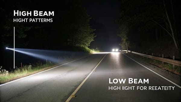 Close-up of a modern LED low beam headlight assembly