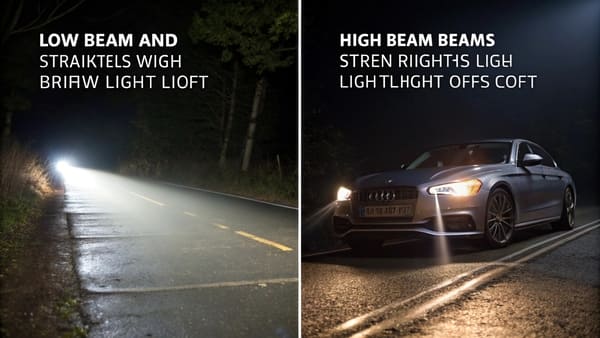 Side-by-side comparison of low and high beam patterns