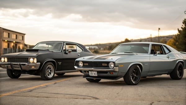 Comparison of a 1960s car and a 1970s car
