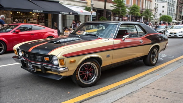 Side profile of a 1970s sedan with a vinyl roof