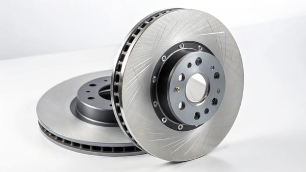 A warehouse shelf stacked with boxes of different brake rotor brands