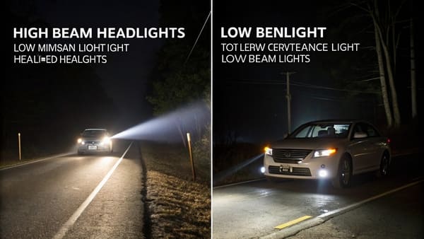 Diagram showing the angle of high beam and low beam light projection