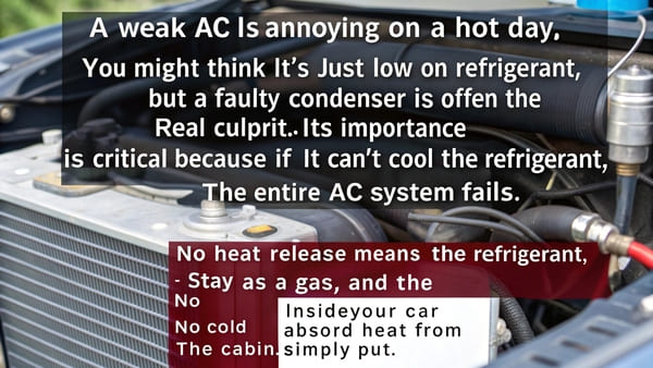 Diagram of a car AC system showing the condenser