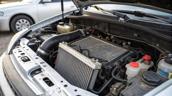 Exploded view of a car radiator showing its components