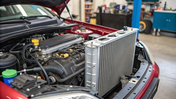 Diagram showing how a car radiator works with coolant flow