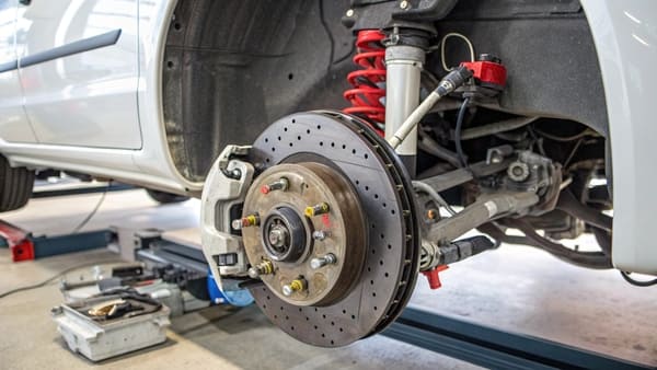 A close-up of a car's disc brake system