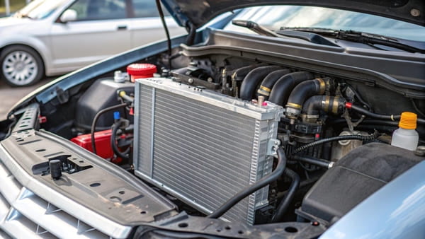 car radiator in front of engine