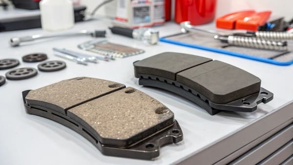 A chart comparing the features of semi-metallic and ceramic brake pads