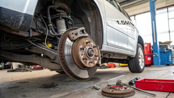 A set of new and worn brake shoes for comparison
