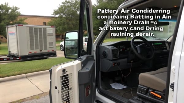 A truck battery bank with a voltage meter