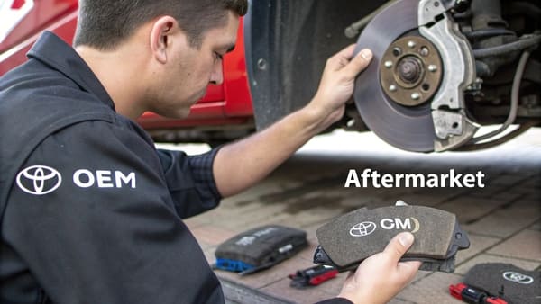 A set of Toyota brake pads with installation hardware.