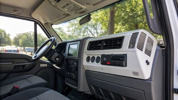A truck with a parking air conditioner unit on the roof
