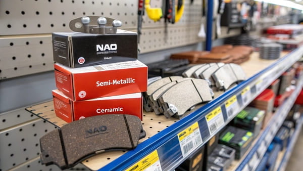 A person confidently choosing a box of brake pads in a store