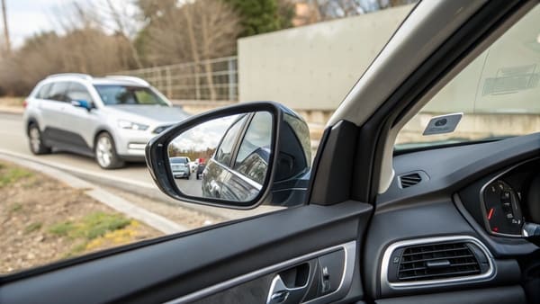 A diagram showing the three main mirrors of a car: rearview, driver-side, and passenger-side.