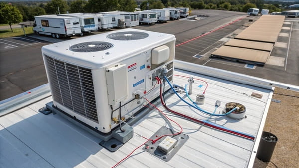 A detailed schematic of an RV air conditioner's cooling cycle