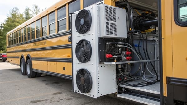 Happy students in a cool, air-conditioned school bus