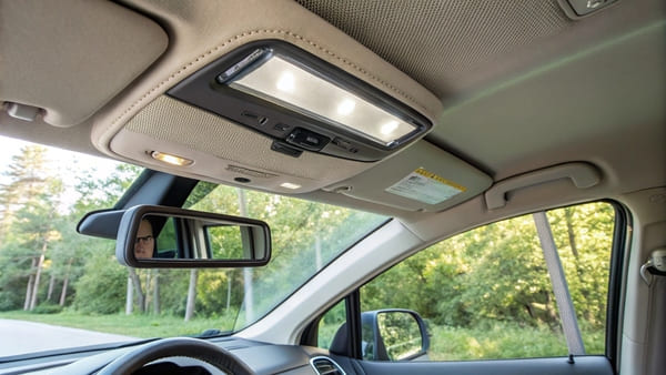 A diagram showing the sun visor and the mirror on it