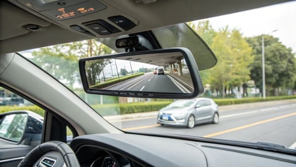 A comparison of an interior and exterior mirror