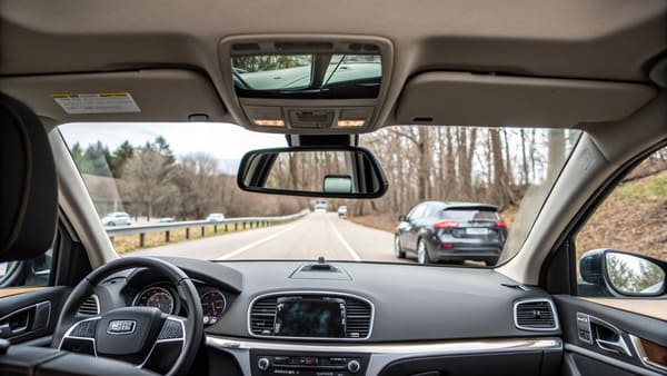 A diagram showing the driver's line of sight using the inside rearview mirror and side mirrors