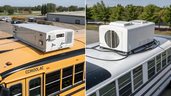 Happy students in a cool, air-conditioned school bus