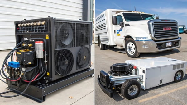 A truck driver relaxing comfortably in a cab with the engine off, thanks to an electric parking cooler.