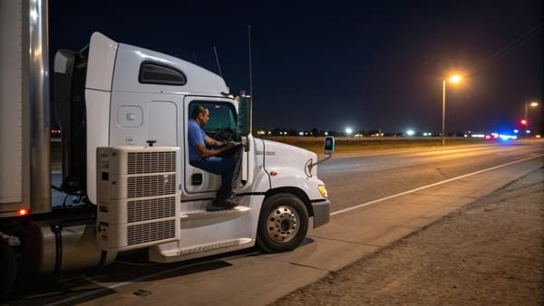 Close-up of a parking air conditioner unit for a semi truck