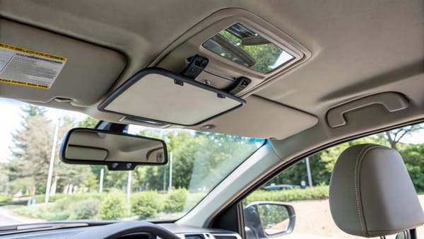 A close-up of a car's sun visor mirror