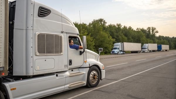 A modern semi truck with a no-idle air conditioning unit