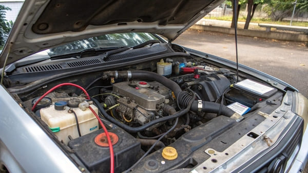 A close-up of a car's fuel cap area