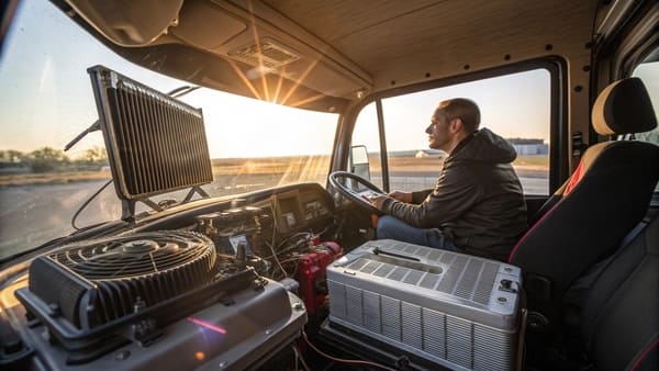 A modern truck AC system's components laid out for inspection