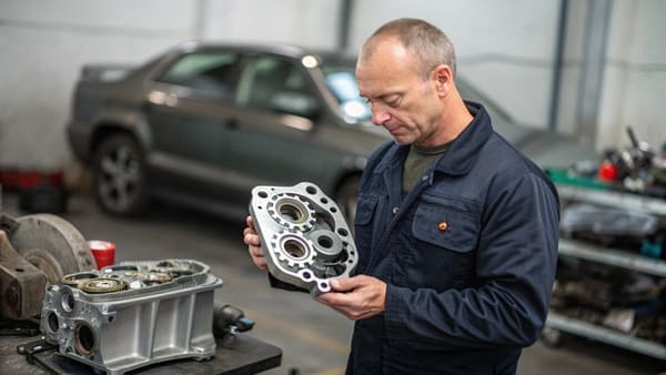 An engineer using a computer to design an improved aftermarket car component