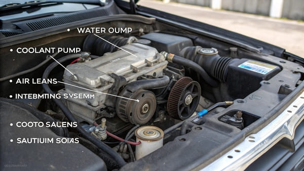 A close-up of an automotive water pump showing the seal area