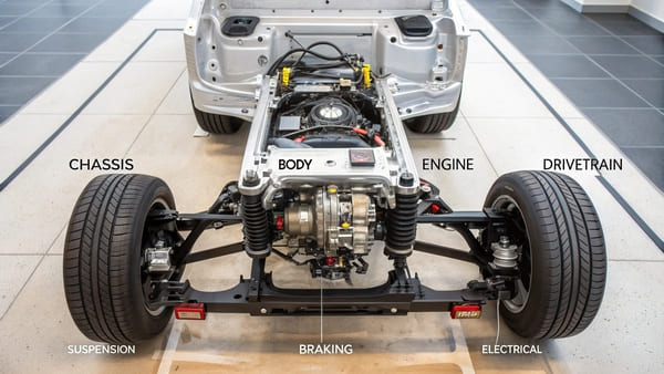 A diagram showing the main parts of a car